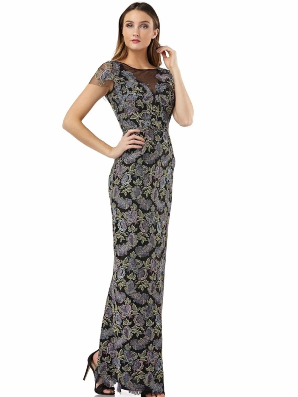 JS COLLECTIONS Metallic Floral Embroidered gown sz 12